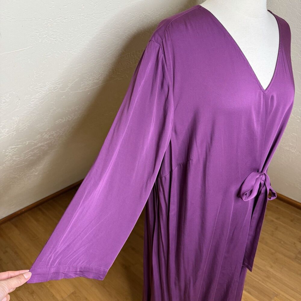 J. Jill Pure Jill Purple Side Tie Waist Dress Plus Size 2X Midi V-Neck Comfy - Picture 8 of 10